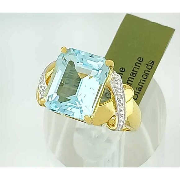 Genuine 6.25 Cts Aquamarine & Diamond Ring 10k Gold - Picture 3 of 5